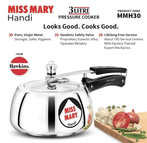Hawkins Miss Mary Handi Pressure Cooker, 3 Litre, Silver (MMH30) - Image 2
